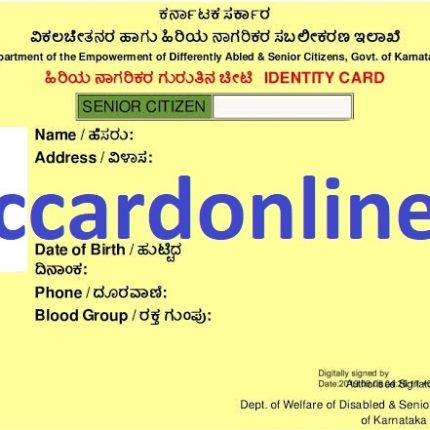Senior Citizen PVC CARD Karnataka